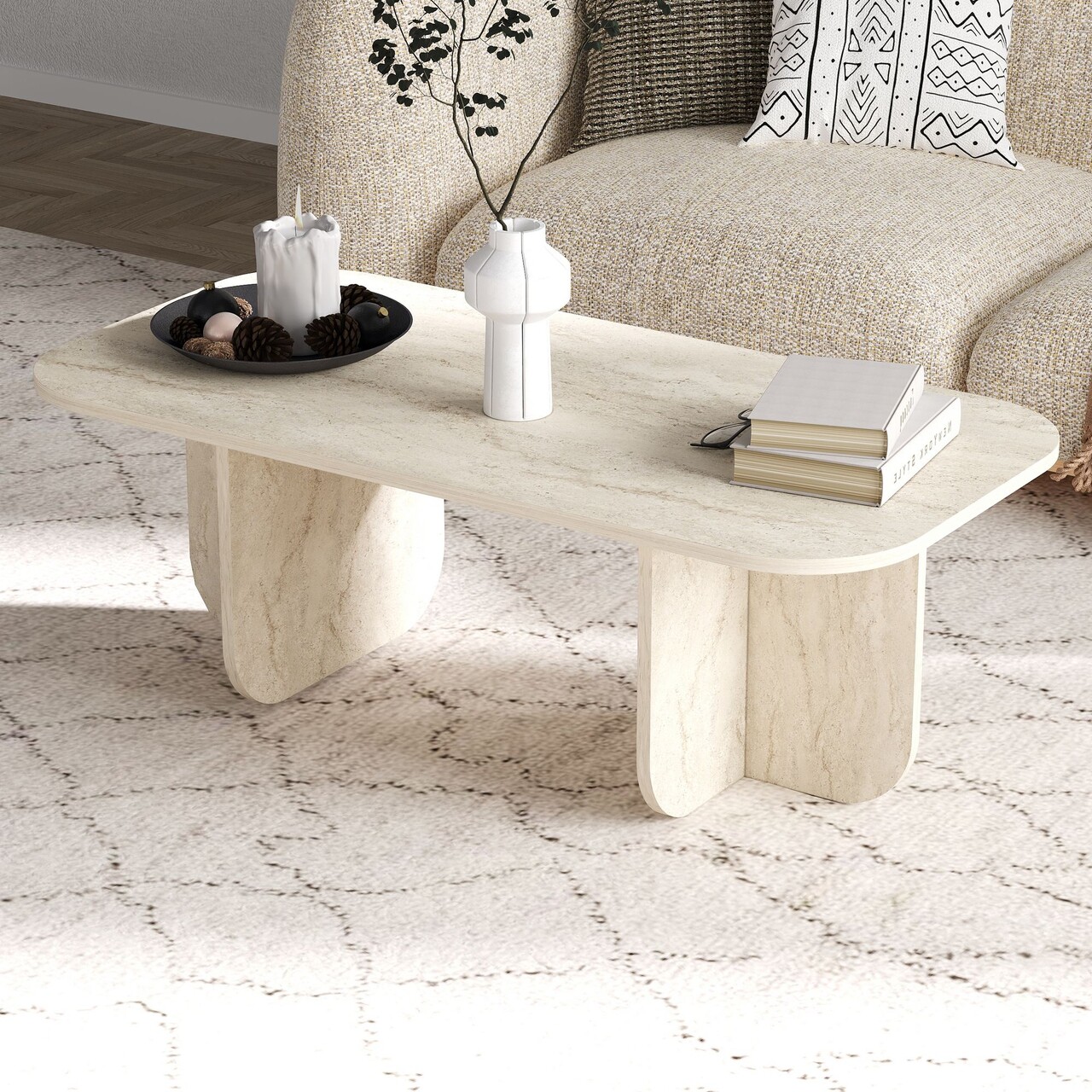 Masuta de cafea, Hanah Home, Becaj, 120x41.4x60 cm, Travertin - imagine 7